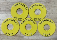 IDEC HWAV-27 Pushbutton Nameplate, E-Stop Switch, 22mm, Yellow - Lot of 5