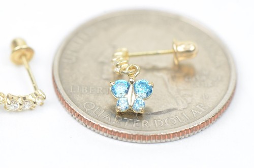 14K Yellow Gold Birthstone Butterfly Dangle Earrings - Picture 7 of 10