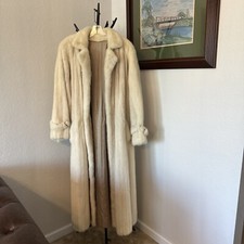 Anne Klein Vintage Mink Fur Coat Ivory Color Full Length Size M/l