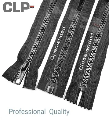 CLP Black Chunky Plastic zips in Moulded No.5 Open & Close End Durable Plastic Zips