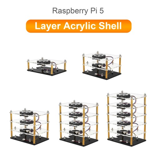 Raspberry Pi 5 Multi-Layer Acrylic Shell Transparent Protective Case Ventilateur - Photo 1/14