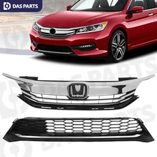 For Honda Accord Sedan 4D 2016 2017 Front Bumper Upper Lower Grille Grill Set