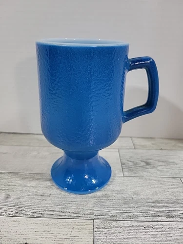  Vtg Anchor Hocking Blue Milk Glass Pebbled Textured Irish Pedestal Mug