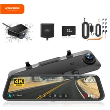 WOLFBOX 4K 12'' With Super Night Vision Dash Cam Mirror Parking Monitoring