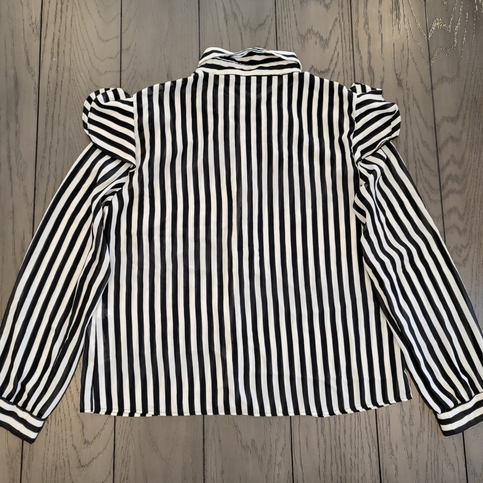 ZARA BASIC Black & White Striped Button-Up Semi-S… - image 2