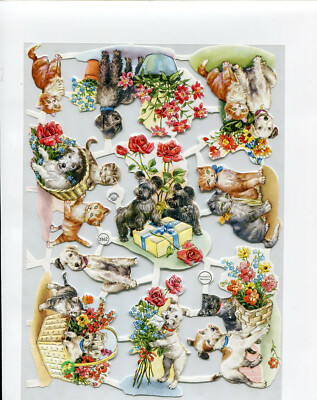 Oblaten scrap die cut chromo alter Bogen 3162 von TC / EAS Katzen Hund 