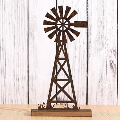 Farmhouse Windmill Table Top 11.8 Inch Metal Rusted Vintage Desk Shelf Decor New