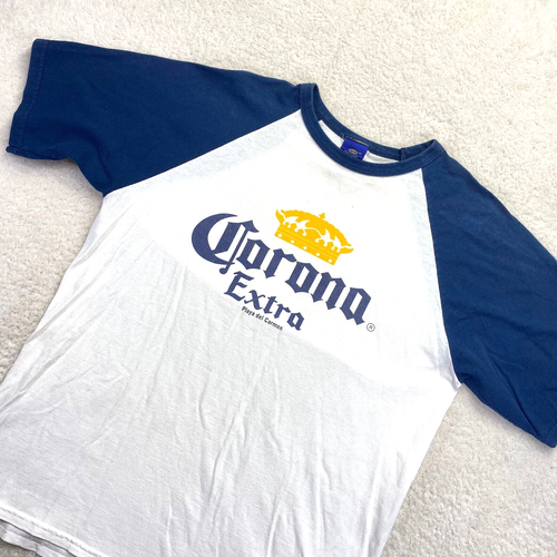 Vtg Corona Extra Playa Del Carmen Beer Graphic T-Shirt 90s Y2K White Pullover