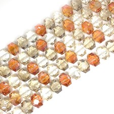 Handcut Clear Orange Crystal Faceted Rondelle Hexagon Bead Sparkle Gorgeous 16"