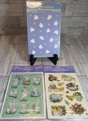 Vintage Hallmark Easter Stickers Fuzzy, Glitter Bunnies 3 Sealed Packages-READ-