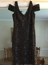 Calvin Klein Black Sequined Cold Shoulder Party Dress Sz 6