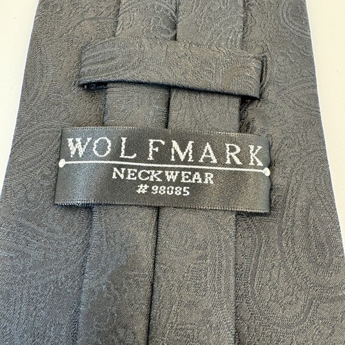 BLACK CLIP ON TIE WOLFMARK - BRAND With Paisley Pattern Brand NEW - Picture 7 of 12