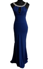 Stretchy Bodycon Long Dress With Beads in Royal Blue Colour Size XS
