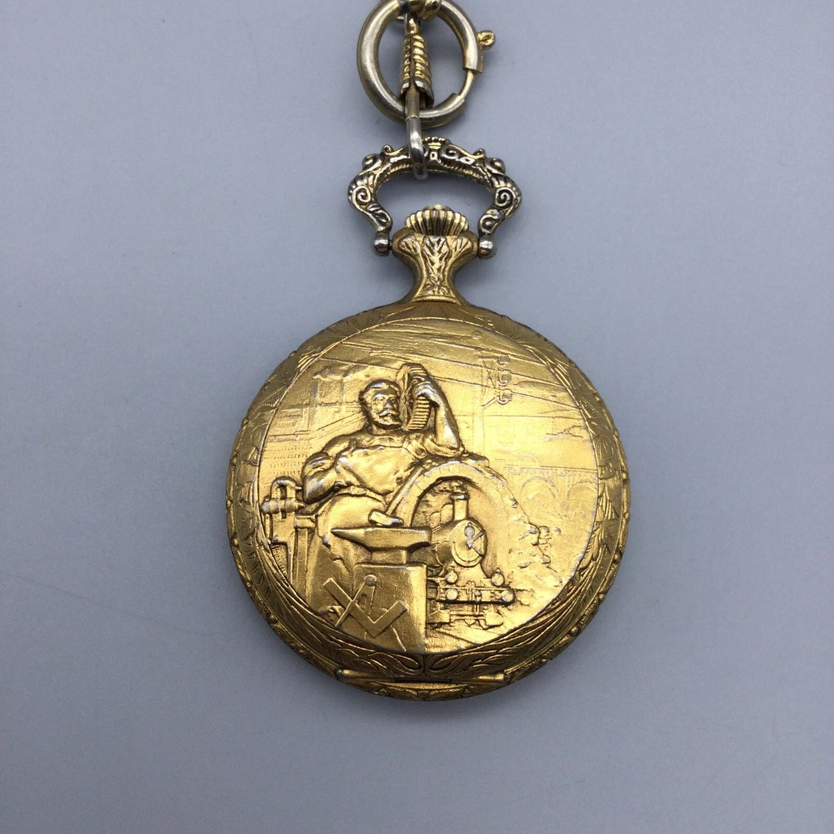 Vintage Seth Thomas Train Pocket Watch Gold Tone Swiss Made Manual Wind