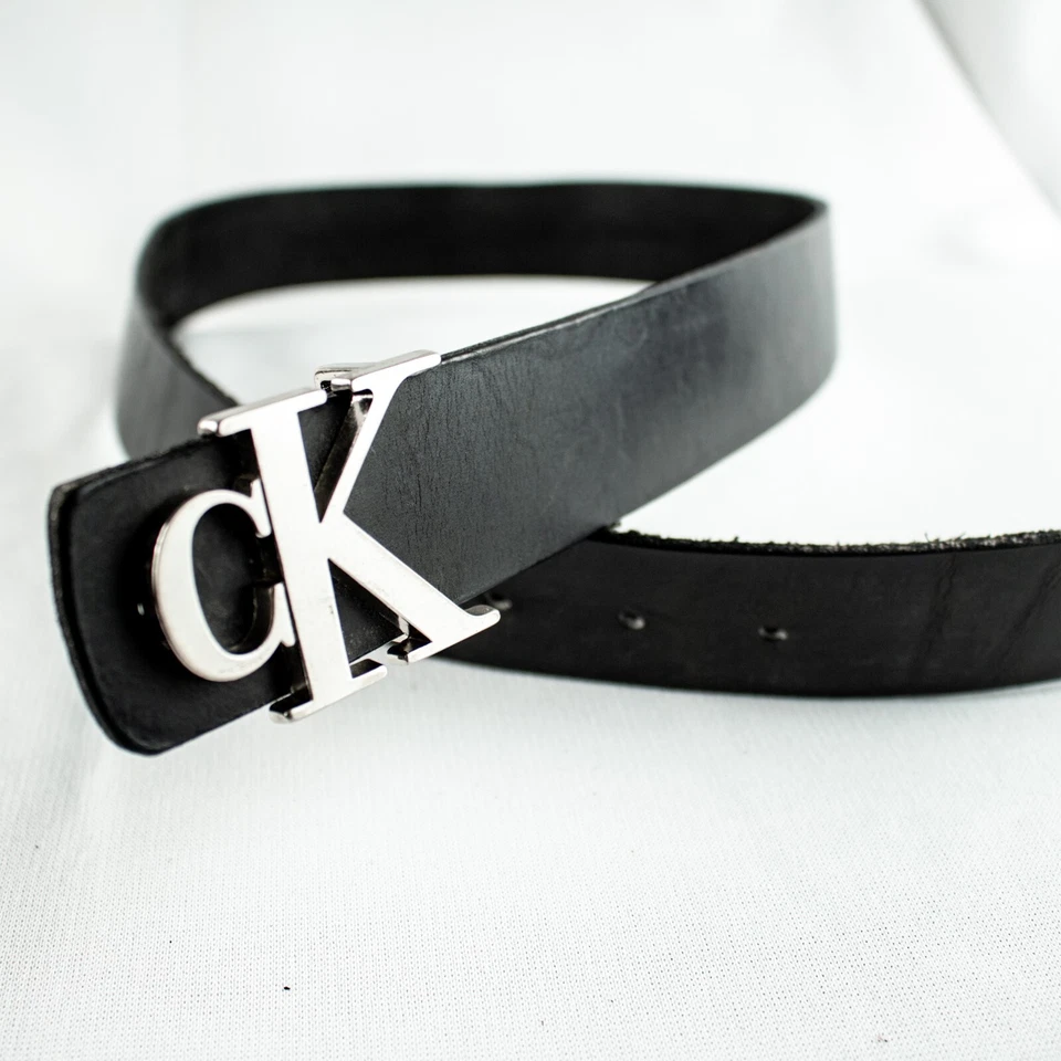 Cinturón Calvin Klein Negro Arnés Cuero Genuino Mujer Vintage Logo CK Talla S, M Foto 4 de 4