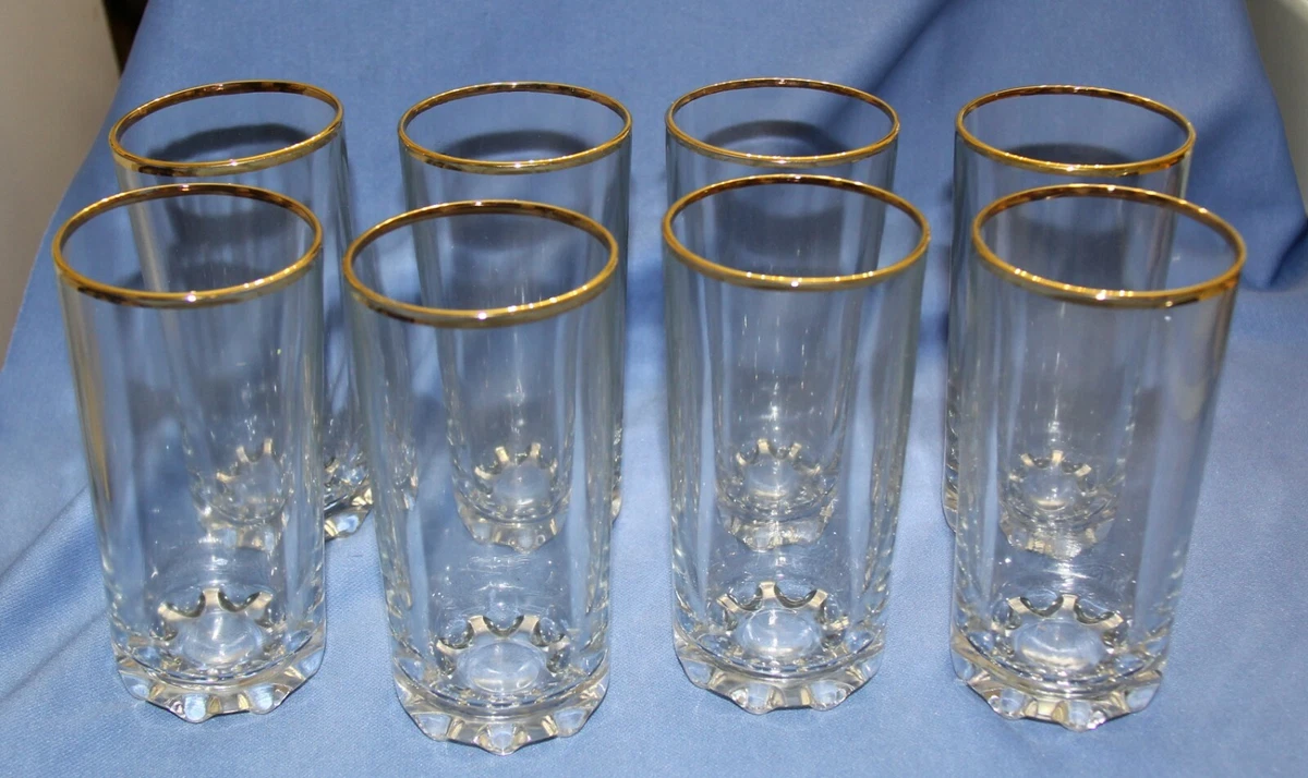 Vtg Gold Trimmed drinking Glasses Tumblers Trim 8 pcs Rock Glass Fancy