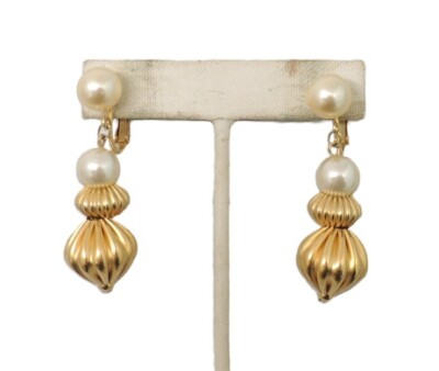 Vintage Signed Napier Faux-Pearl Drop Pierced Earrings