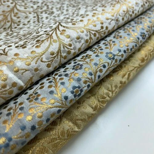 Ornamental Brocade Fabric Ditsy Floral Gold Metallic Jacquard Material 44" Meter - Image 2 of 2