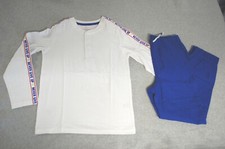 Boys WHITE L/S T-SHIRT Henley NEVER GIVE UP Blue Woven Joggers Pants SIZE 8