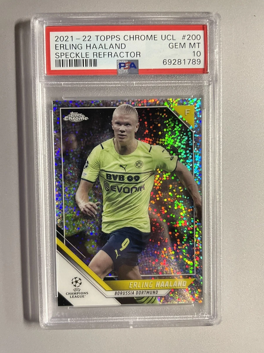 2021-22 Topps Chrome UCL Erling Haaland Speckle Refractor PSA 10 Mint Man City