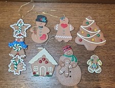 Lot of 7 Gingerbread Snowmen Cookie Christmas Tree Ornaments "Cookie Dough Feel"