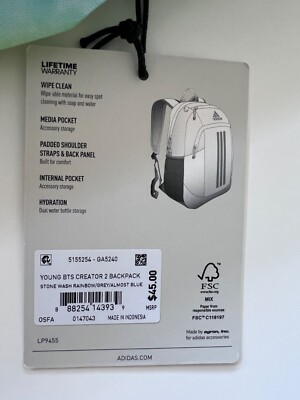 NWT Adidas Young BTS Creator 2 Backpack Stone Wash Rainbow/Grey