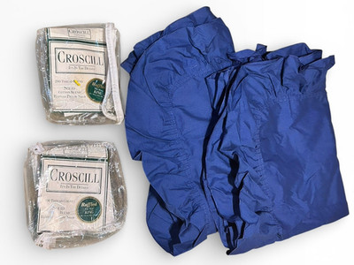 VTG Croscill King Ruffled Pillow Shams Navy Blue Set of 2 USA NOS Cottage