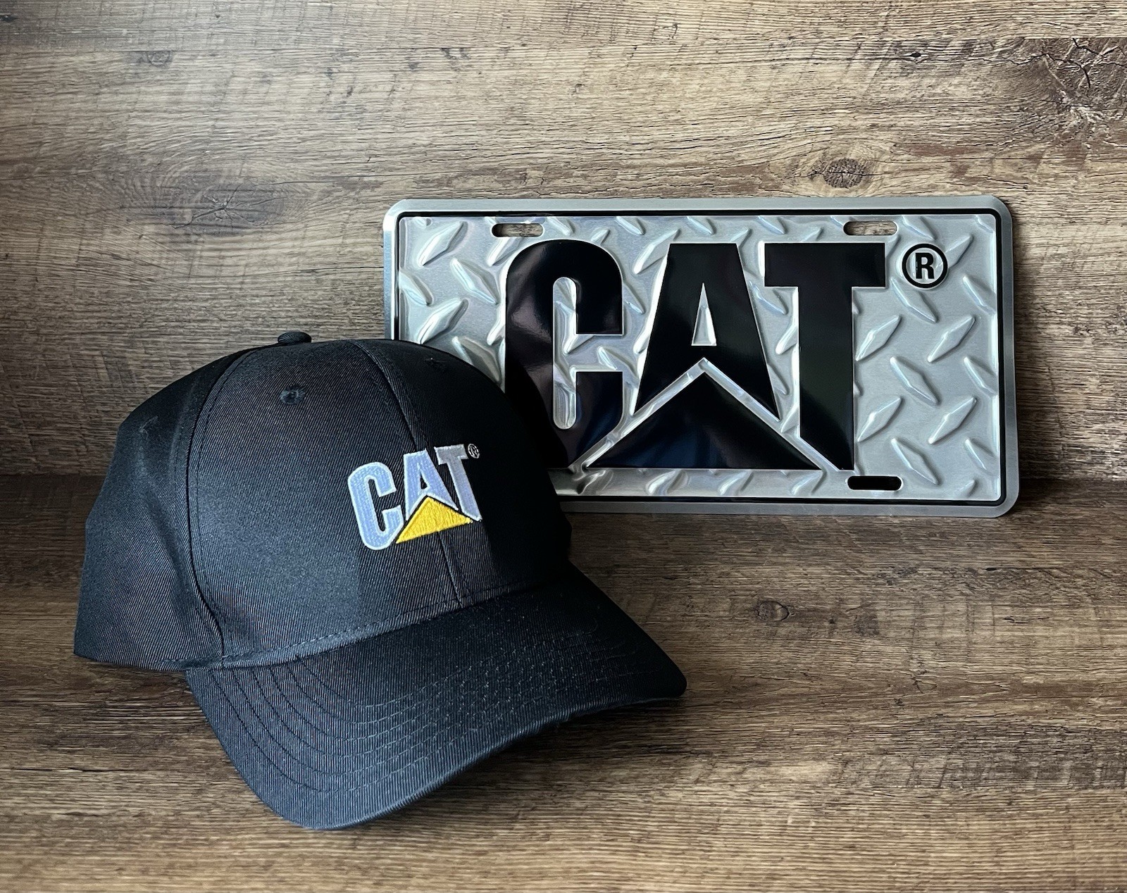 CAT Caterpillar Cleveland Brothers Adjustable Trucker Hat Cap & License Plate