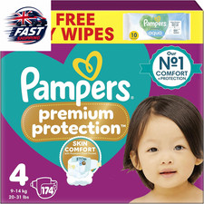 Pampers Premium Protection Size 4, 174 Nappies, 9Kg-14Kg, Monthly Pack, Double P 0.30 per nappy