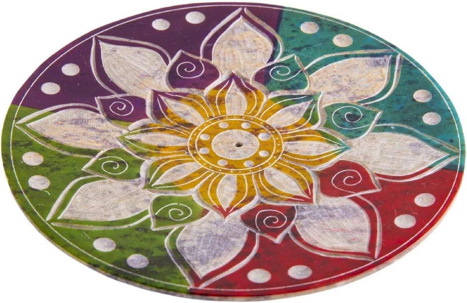 Porta Bastoncini Di Incenso, Mandala Colorato, Rotondo, in Pietra Ollare - Immagine 2 di 4