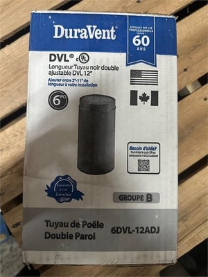 DuraVent DVL Adjustable Double Wall Stove Pipe   6DVL-12ADJ   6 Inch x 12 Inch