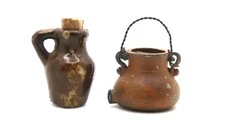 Vintage Ceramic Jug & cork stopper and Painted Metal Hanging Pot twisted wire