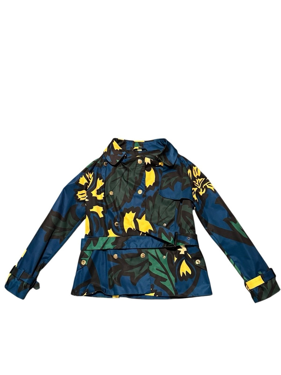 BURBERRY 花柄ミリタリージャケット 50 Burberry London Floral Silk Blend Trench Jacket Blue Botanical