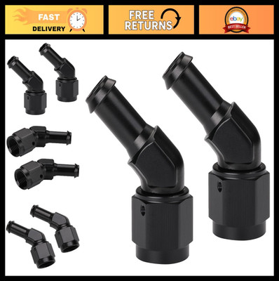 2PCS 6AN Female to 3/8 Barb 45° Swivel Hose Fitting Adapter - Aluminum Black