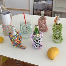 1pc Handmade Colorful Knitted Cup Cover Travel Outdoor Anti-slip Cup Sleeve