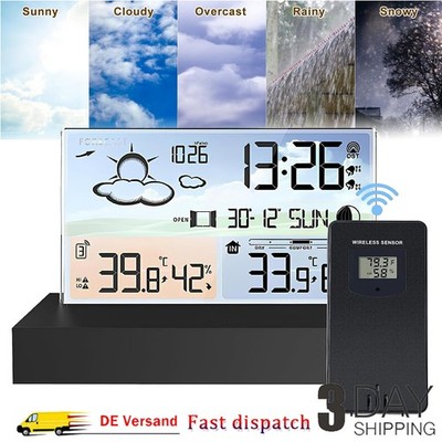 Funk Wetterstation mit Farbdisplay Sensor- Innen Außentemperatur Digitale Wecker