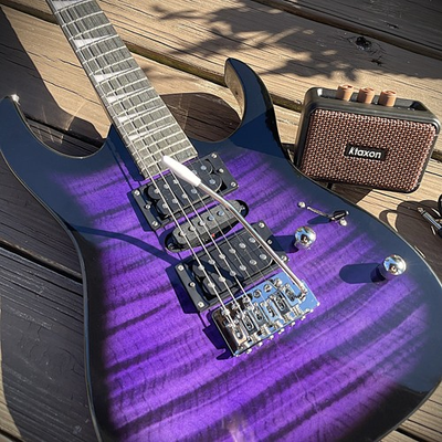 #ad Full Size Purple Electric Guitar and 5 Watt Amp Starter Package with Accessories $117.99