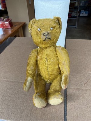 Antique 14  BEAR-5 Jointed Straw Stuffed Plush Teddy Bear Animal Toy 1920 s.