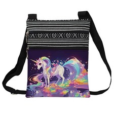 Rainbow Unicorn Messenger Bag Small Ethnic Pattern Printed Adjustable Strap C...