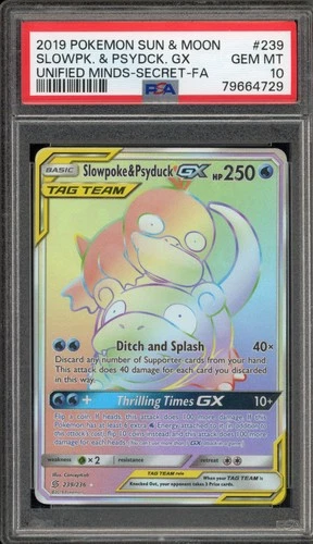 Pokemon Slowpoke & Psyduck GX Unified Minds Secret Rare #239 PSA 10 Gem Mint