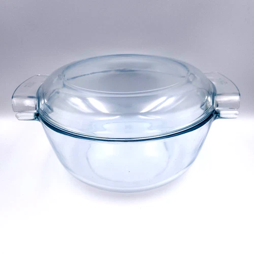PYREX France 457 Blue Tint Round Casserole Dish With Lid 3 Qt Vintage EXCELLENT