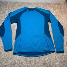 LL Bean Shirt Mens Small Blue Midweight Base Layer Ski Thumb holes
