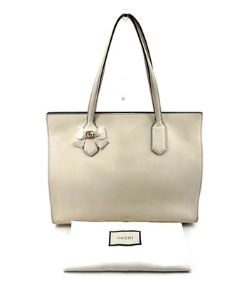 GUCCI Marmont GG Hand Tote Bag Leather Ribbon Ivory Shoulder Purse Authentic