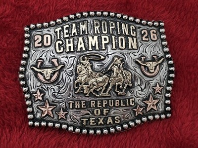 X~Treme TEAM ROPING RODEO CHAMPION TROPHY BUCKLE 2026 Republic Of Texas Rare 862