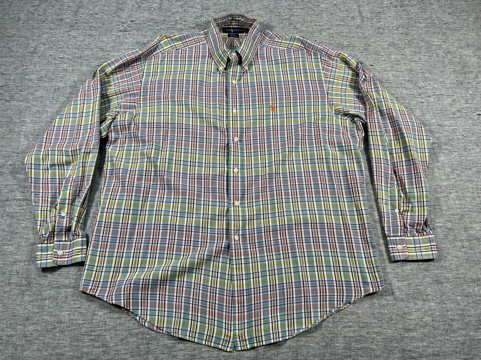Ralph Lauren Blake Camicia Uomo Extra Large Multicolore Plaid Arancione Pony Logo