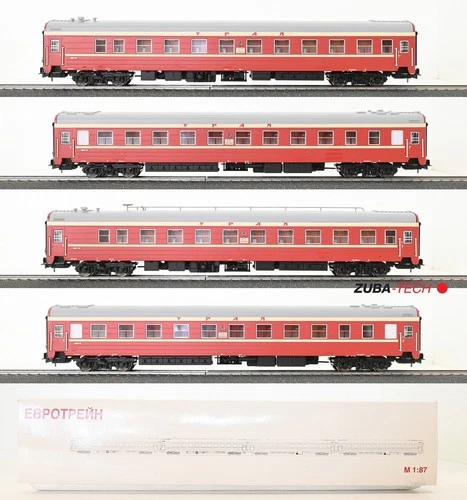 Eurotrain Long Range Passenger Car Set "Урал/URAL" SŽD 4 Pieces H0 DC Original Packaging