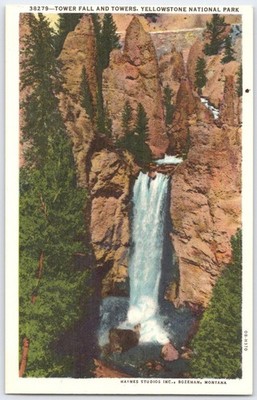 Vintage Yellowstone Tower Fall Postcard by Haynes Studios Bozeman MT