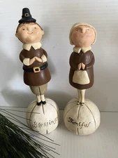 Thanksgiving Pilgrim Couple Demdaco Elaine Thomas Merry Wishes Folk Art Prim