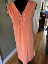 Michael Kors Orange Dress Gold chain lace up neck knit sleeeveless casual sz XS