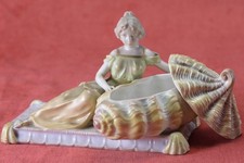 Austria Antique Art Nouveau Lady And Seashell Bisque Lid Figurine Tricket Box